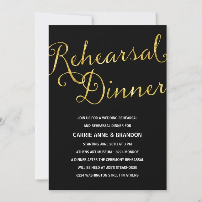 Chic Shimmer | Faux Gold Foil Rehearsal Dinner Inbjudningar (Framsida)