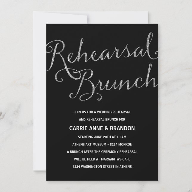 Chic Shimmer | Faux Silver Foil Rehearsal Brunch Inbjudningar (Framsida)