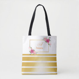 Chic Shiny Golden Foil Rand Girly Namn Monogram Tygkasse