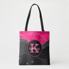 Chic Shock rosa Black Grått Vågar Glam Monogram Na Tygkasse