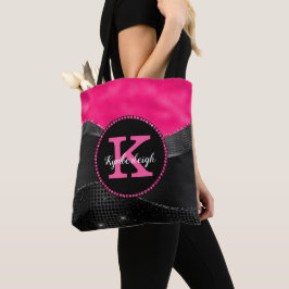 Chic Shock rosa Black Grått Vågar Glam Monogram Na Tygkasse
