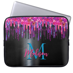 Chic shock rosa blue black glitter dropping monogr laptop fodral