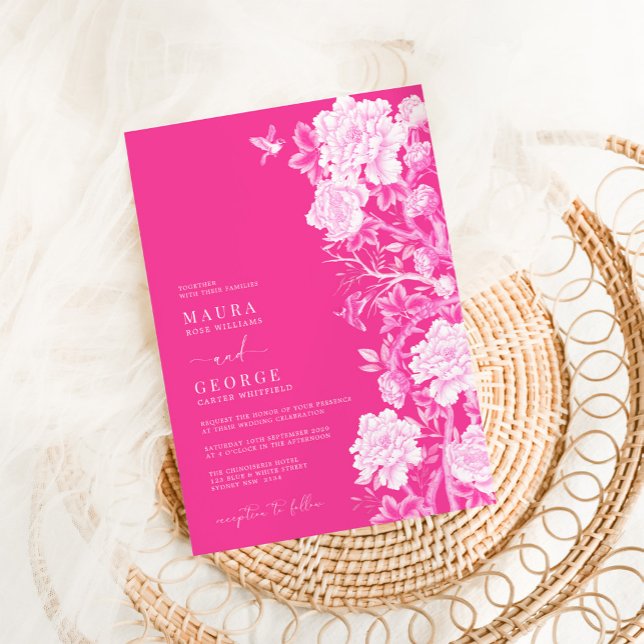 Chic Shock rosa Chinoiserie Blomsterträdgård Bröll Inbjudningar (Skapare uppladdad)