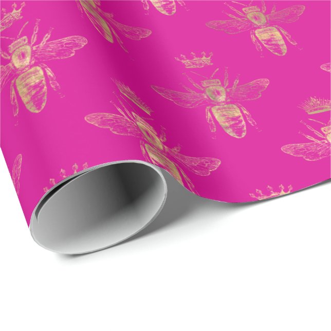 Chic Shock rosa drottning Bee Mönster  Presentpapper (Rullad Hörn)