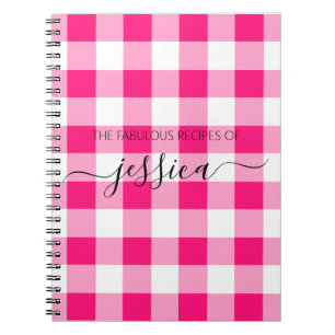 Chic shock rosa gingham-skriptrecept namn anteckningsbok