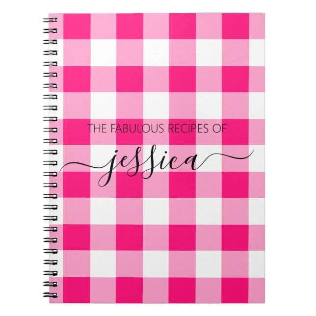 Chic shock rosa gingham-skriptrecept namn anteckningsbok (Framsidan)
