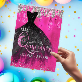 Chic shock rosa glitter droppar Quinceanera Quince Inbjudningar