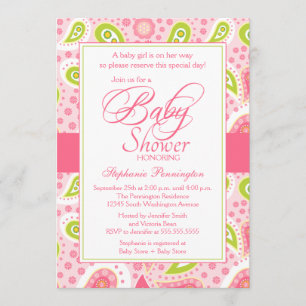 Chic shock rosa grönt paisley babydusch inbjudningar