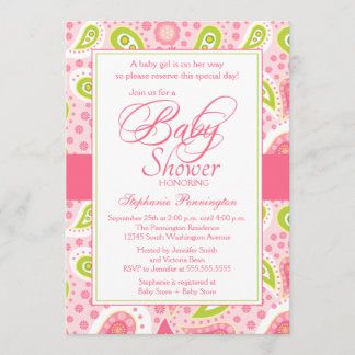 Chic shock rosa grönt paisley babydusch inbjudningar