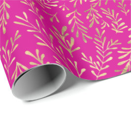 Chic Shock rosa Guld Foliage Mönster Presentpapper
