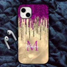 Chic shock rosa lila glitter guld droppar monogram
