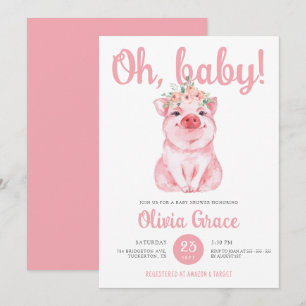Chic Shock rosa Little Pig Flicka Baby Shower Inbjudningar