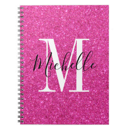 Chic Shock rosa Monogram spiral glitter bärbar dat Anteckningsbok
