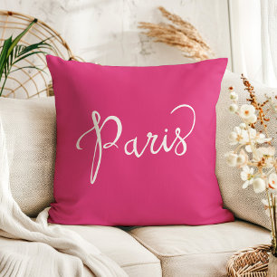 Chic Shock rosa och White Paris Typography Kudde