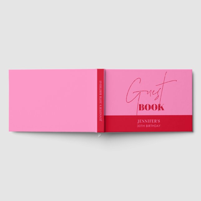 Chic Shock rosa Red Script Birthday Guest Bok (Full)