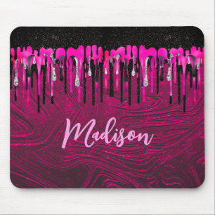 Chic shock rosa svart glitter droppar monogram musmatta