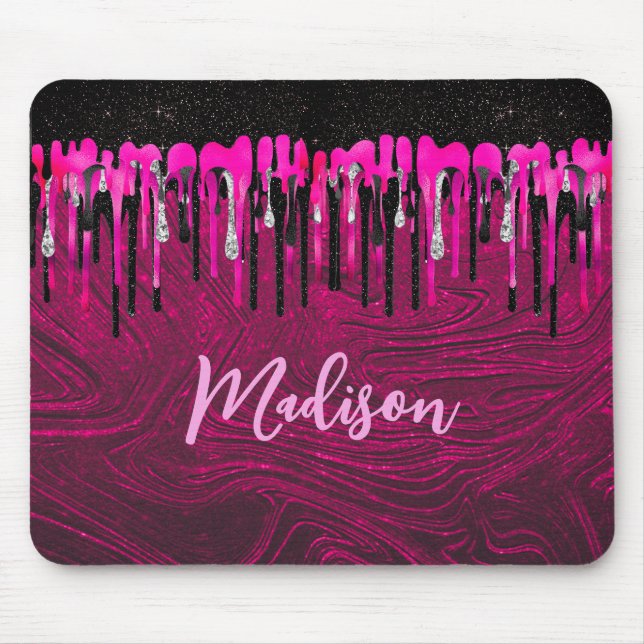 Chic shock rosa svart glitter droppar monogram musmatta (Framsidan)