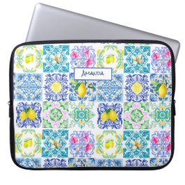 Chic Sicilian azulejo Amalfi Mediterranean Tiles Laptop Fodral