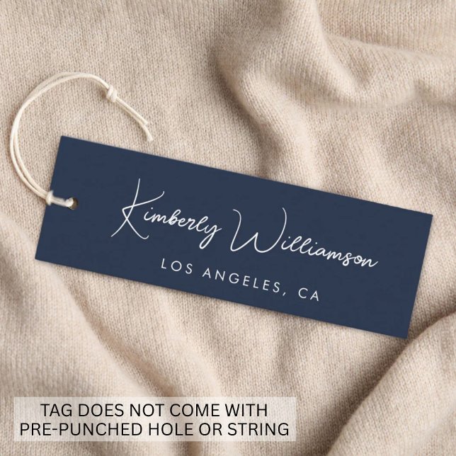 Chic signaturskript Blå hängande etikett Mini Visitkort (Empower your name in our signature script as your logo and brand identity)