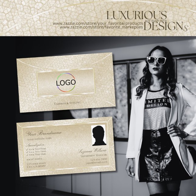 Chic Silke Cream Snake Mönster med Logotyp och fot Visitkort (Skapare uppladdad)