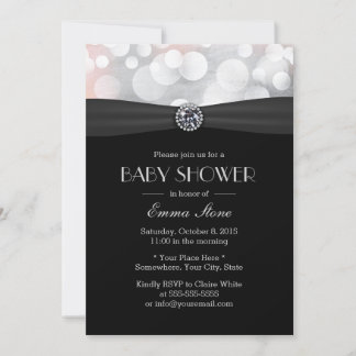 Chic Silver & Black Diamond Baby Shower Inbjudningar