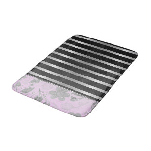 Chic Silver Blommigt om Rosa och Silver Rand Badrumsmatta