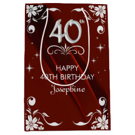 Chic Silver Blommigt Ram Burgundy 40:e födelsedage