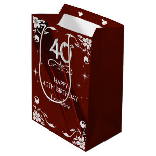 Chic Silver Blommigt Ram Burgundy 40:e födelsedage