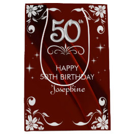 Chic Silver Blommigt Ram Burgundy 50:e födelsedage