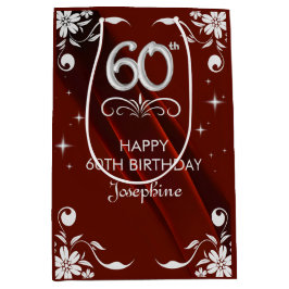 Chic Silver Blommigt Ram Burgundy 60:e födelsedage