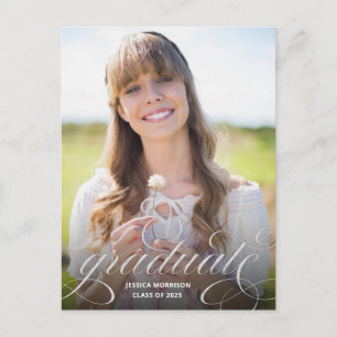 Chic Silver Calligraphy Overlay Photo Studenten Vykort