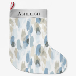 Chic Silver Cream Blue White Abstrakt jul Stor Julstrumpa