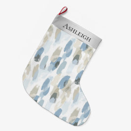 Chic Silver Cream Blue White Abstrakt jul Stor Julstrumpa