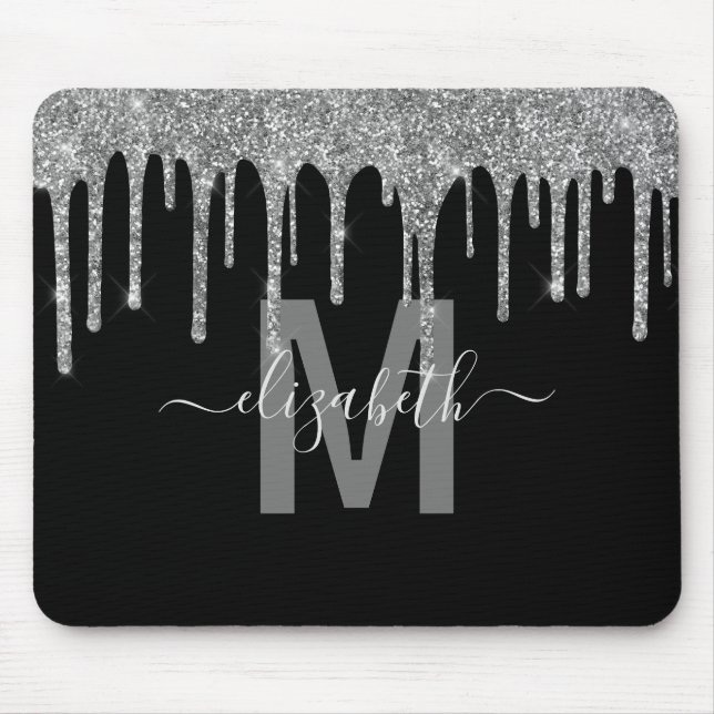 Chic Silver-drivning Glitter Monogram Namn Musmatta (Framsidan)