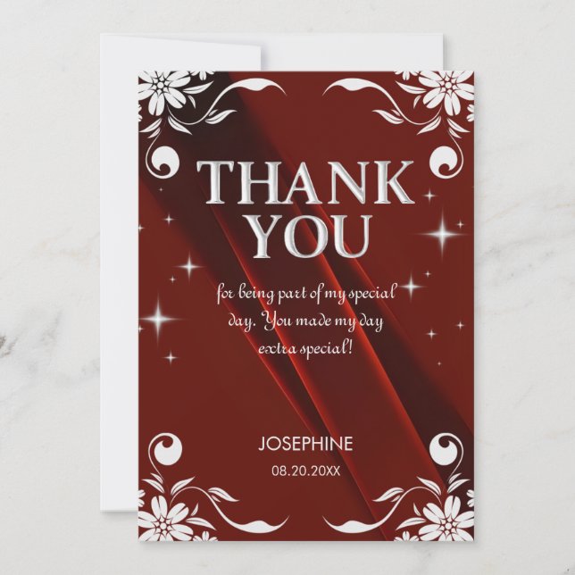 Chic Silver Floral Frame Burgundy 50th Birthday Tack Kort (Framsida)