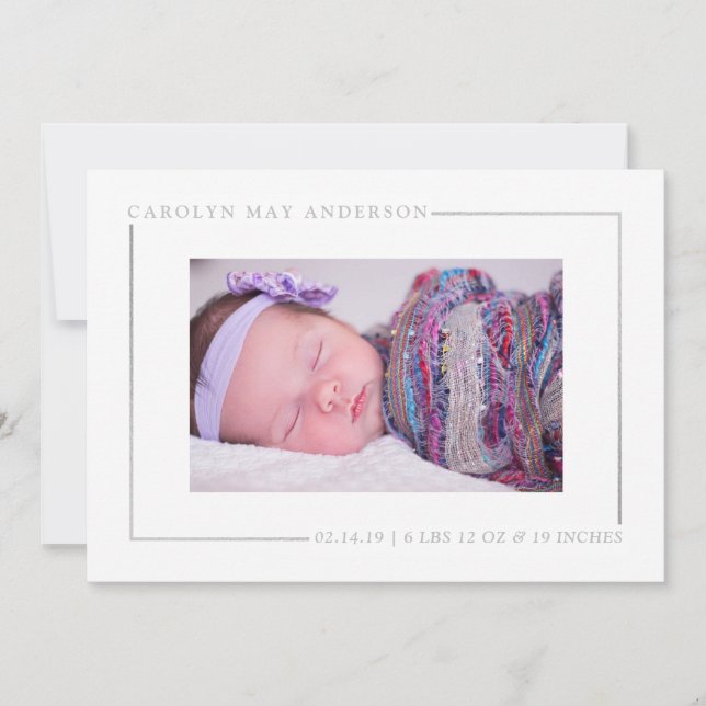 Chic Silver Foil Birth Notice Meddelande (Framsida)
