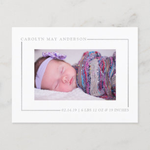 Chic Silver Foil Birth Notice Meddelande Vykort