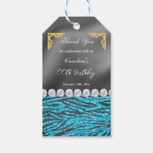 Chic Silver Foil Guld och Light Blue Zebra tryck Presentetikett