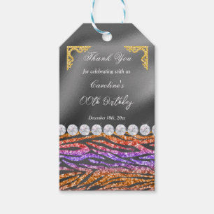 Chic Silver Foil Guld & Orange Zebra tryck Presentetikett