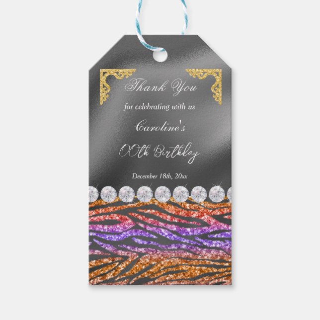 Chic Silver Foil Guld & Orange Zebra tryck Presentetikett (Framsidan)