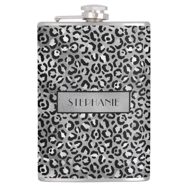 Chic Silver Foil Leopard Print Personlig Fickplunta (Framsidan)