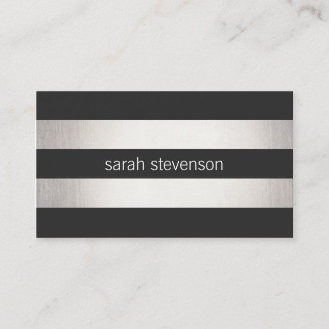 Chic Silver Foil look Black Stripe Modern Visitkort (Framsida)