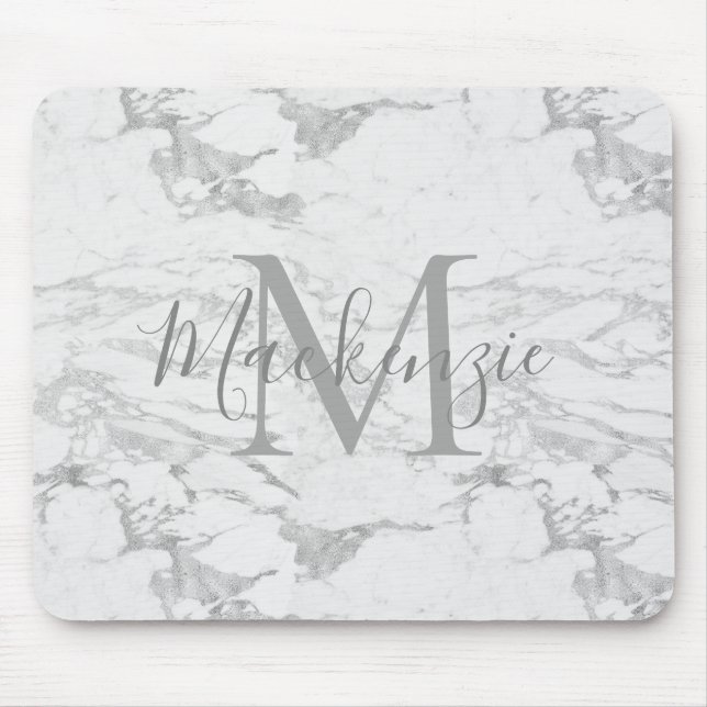 Chic Silver Foil Marble Monogram Musmatta (Framsidan)