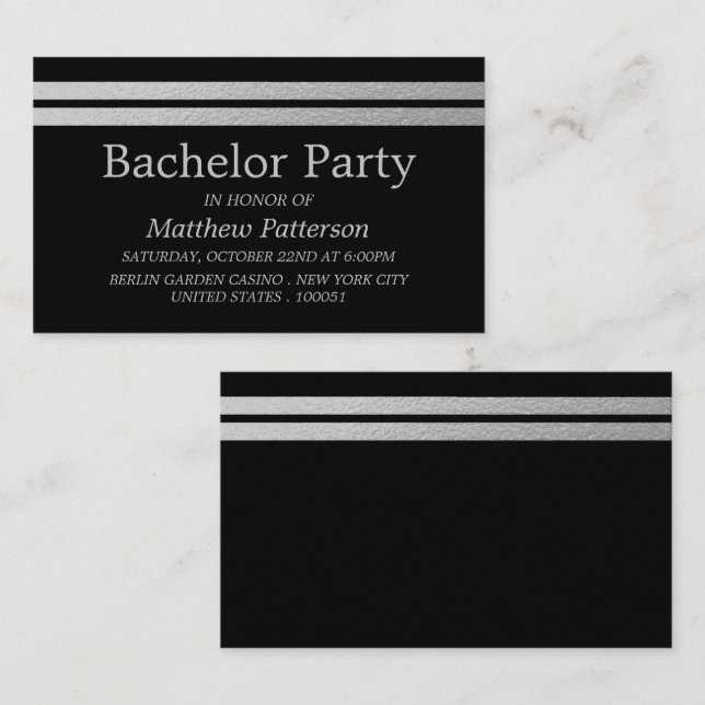 Chic Silver Foil Rand Bachelor Party Biljett (Fram/baksida)
