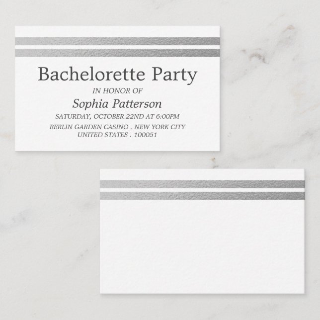 Chic Silver Foil Rand Bachelorette Party Biljett (Fram/baksida)