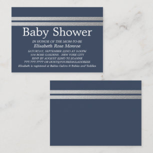 Chic Silver Foil Rand, Blue Baby Shower Biljett