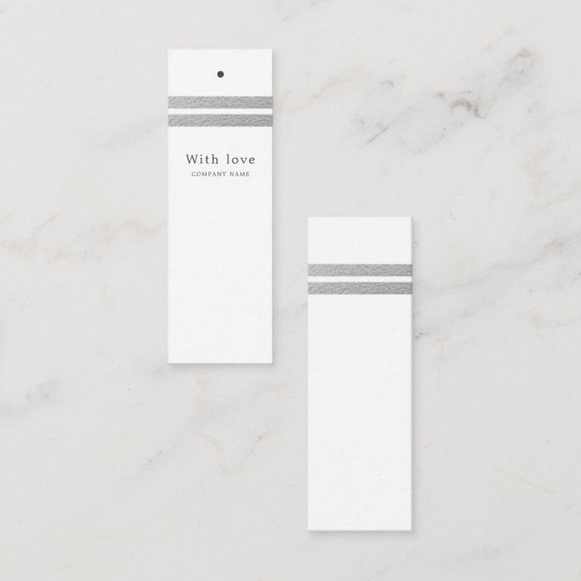 Chic Silver Foil Rand | Märkre för vit gift Mini Visitkort (Fram/baksida)