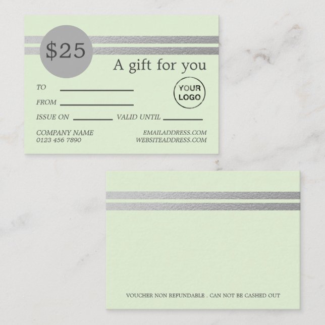 Chic Silver Foil Rand | Mint Grönt Gift-kort Visitkort (Fram/baksida)