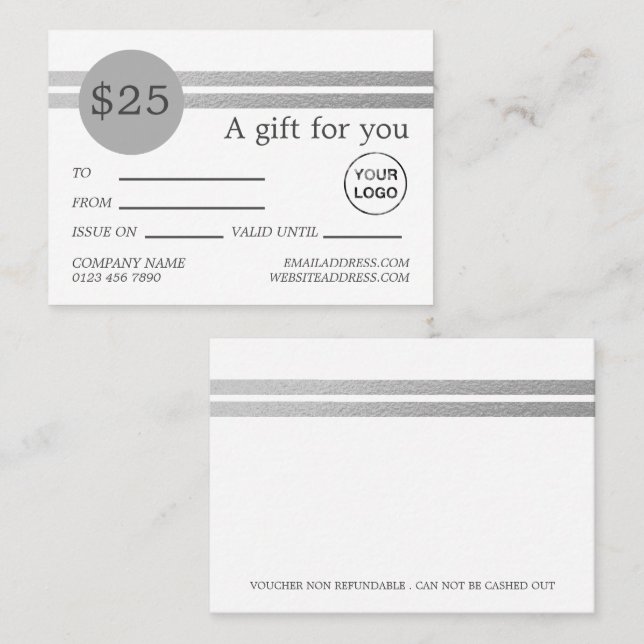 Chic Silver Foil Rand | Vita presentkort Visitkort (Fram/baksida)
