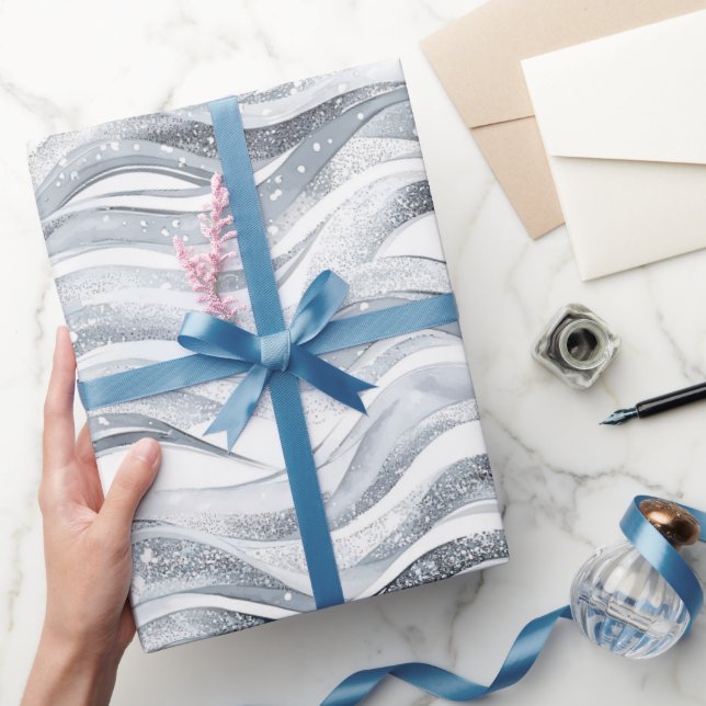 Chic Silver Glam Abstrakt Birthday Presentpapper (Gifting)